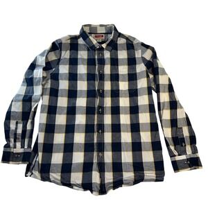 Wrangler Boys XXL 18 Plaid Button Down Shirt Navy White Yellow Long Sleeve